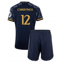 Real Madrid Eduardo Camavinga #12 Bortedraktsett Barn 2023-24 Kortermet (+ Korte bukser)